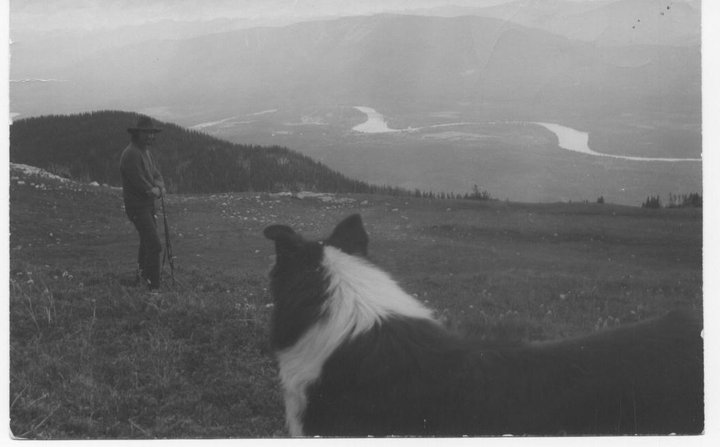 Steve Ray and dog Starr near the top of Green Mt. 1973